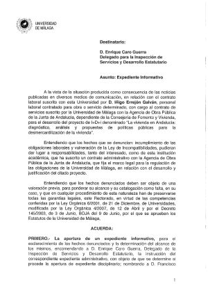 La Universidad de Málaga abre expediente a Errejón La Universidad de Málaga abre expediente a Errejón