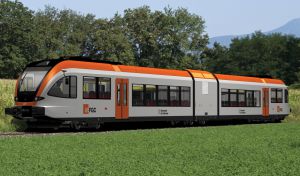 Imatge d'un prototip de tren que s'està construInt per la línia de la Pobla de Segur Imatge d'un prototip de tren que s'està construInt per la línia de la Pobla de Segur