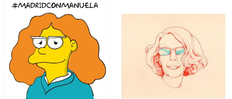 Dos de las creaciones que apoyan la candidatura de Manuela Carmena. Dos de las creaciones que apoyan la candidatura de Manuela Carmena.