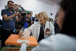 MADRID, SPAIN - MAY 24: 'Ahora Madrid' (Now Madrid) candidate, Manuela Carmena casts her vote at a polling station on May 24, 2015 in Madrid, Spain. 'Ahora Madrid' is a new political party linked to 'Podemos'. Spaniards are going to the polls today to vote for mayors and presidents of regional government where new political parties such as 'Podemos' (We Can) and 'Ciudadanos' (Citizens) will face their first test across the country ahead of General Elections by the end of November. (Photo by Pablo Blazquez Dominguez/Getty Images) MADRID, SPAIN - MAY 24: 'Ahora Madrid' (Now Madrid) candidate, Manuela Carmena casts her vote at a polling station on May 24, 2015 in Madrid, Spain. 'Ahora Madrid' is a new political party linked to 'Podemos'. Spaniards are going to the polls today to vote for mayors and presidents of regional government where new political parties such as 'Podemos' (We Can) and 'Ciudadanos' (Citizens) will face their first test across the country ahead of General Elections by the end of November. (Photo by Pablo Blazquez Dominguez/Getty Images)