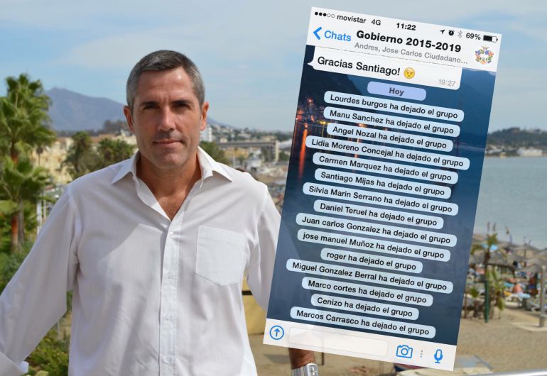 El alcalde de Mijas (Málaga) y la captura de pantalla del WhatsApp de grupo del equipo de gobierno que los ediles del PP han dejado en las últimas horas El alcalde de Mijas (Málaga) y la captura de pantalla del WhatsApp de grupo del equipo de gobierno que los ediles del PP han dejado en las últimas horas