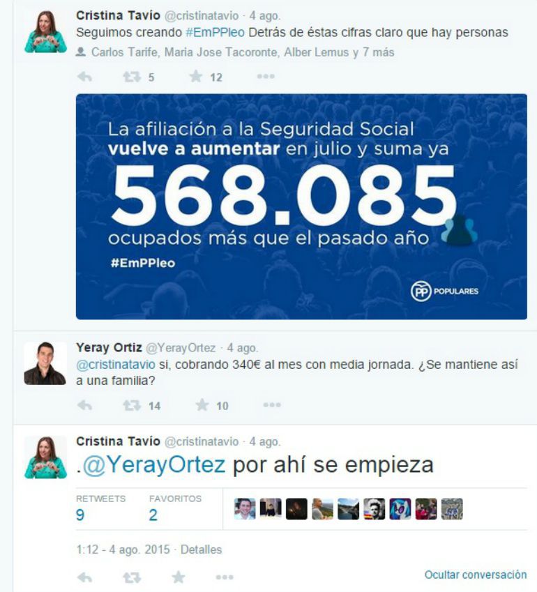 Captura de pantalla de la conversación de Tavío en Twitter Captura de pantalla de la conversación de Tavío en Twitter