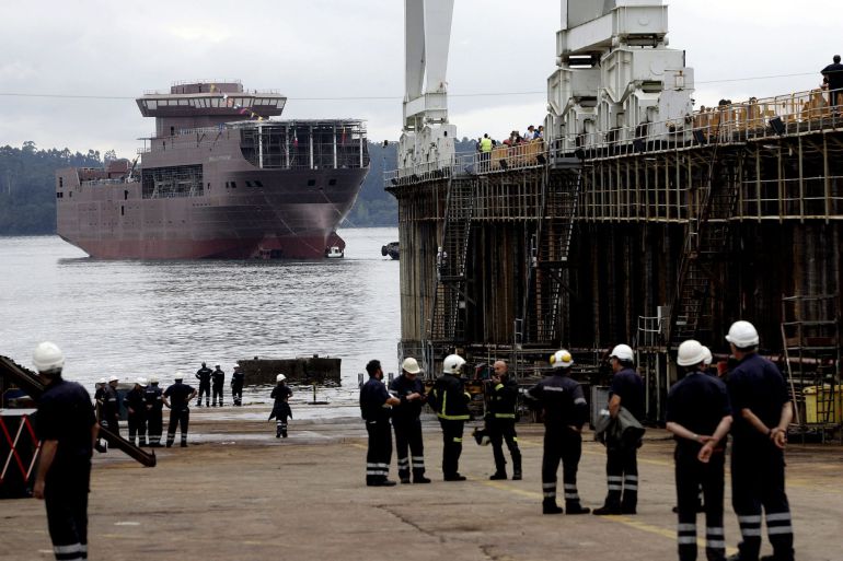 Un momento del acto de la botadura del buque "Orgullo Petrolero", hoy en Ferrol Un momento del acto de la botadura del buque "Orgullo Petrolero", hoy en Ferrol