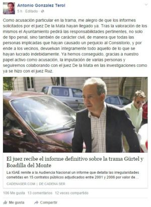 El juez recibe el informe definitivo sobre la trama Gürtel y Boadilla del Monte El juez recibe el informe definitivo sobre la trama Gürtel y Boadilla del Monte