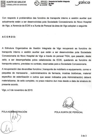 Acuerdo alcanzado entre la Junta de Personal del Hospital Álvaro Cunqueiro de Vigo y el SERGAS Acuerdo alcanzado entre la Junta de Personal del Hospital Álvaro Cunqueiro de Vigo y el SERGAS