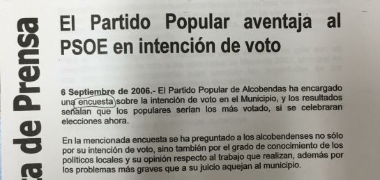 Nota de prensa emitida por el grupo municipal del PP de Alcobendas en septiembre de 2006 Nota de prensa emitida por el grupo municipal del PP de Alcobendas en septiembre de 2006