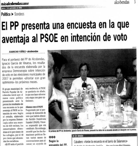 Así aparecía recogida en la prensa, la comparecencia de Ignacio García de Vinuesa durante la presentación de la encuesta Así aparecía recogida en la prensa, la comparecencia de Ignacio García de Vinuesa durante la presentación de la encuesta