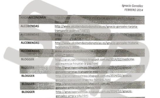 Noticias favorables a Ignacio González publicados en blogs y los falsos portales de noticias de la empresa de Alejandro de Pedro Noticias favorables a Ignacio González publicados en blogs y los falsos portales de noticias de la empresa de Alejandro de Pedro