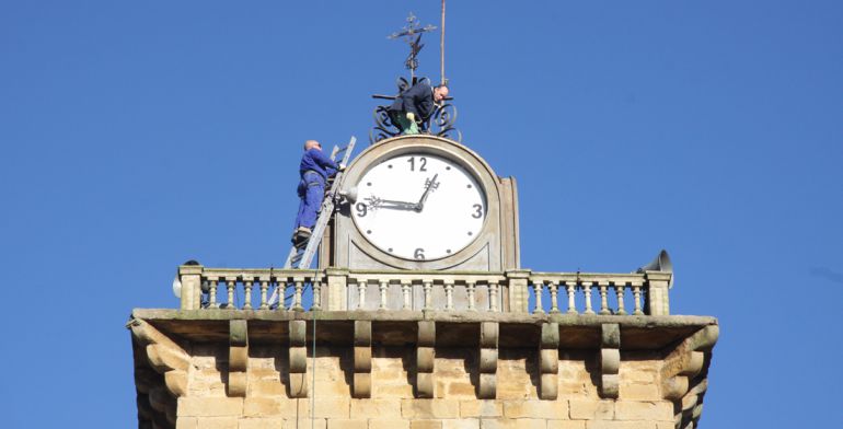 Técnicos de Gurelur retirando un nido de cigüeña Técnicos de Gurelur retirando un nido de cigüeña