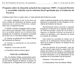 Pregunta parlamentaria de la portavoz 'popular', Ana Beltrán. Pregunta parlamentaria de la portavoz 'popular', Ana Beltrán.