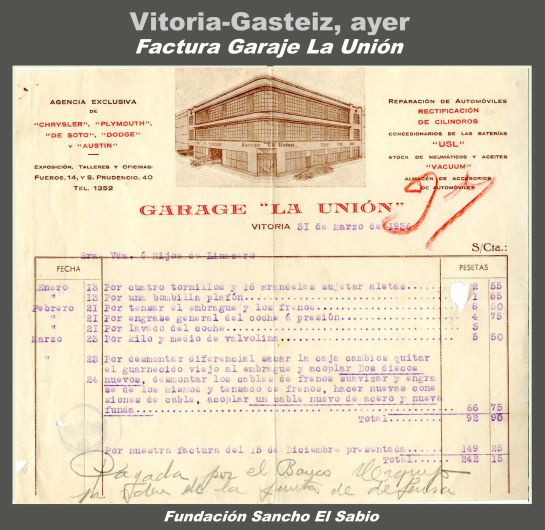 FACTURA DEL GARAJE 'LA UNIÓN' DE VITORIA FACTURA DEL GARAJE 'LA UNIÓN' DE VITORIA
