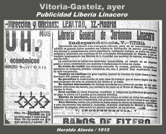 PUBLICIDAD DE LA LIBRERÍA LINACERO EN EL PERIÓDICO EL HERALDO ALAVÉS EN 1915 PUBLICIDAD DE LA LIBRERÍA LINACERO EN EL PERIÓDICO EL HERALDO ALAVÉS EN 1915