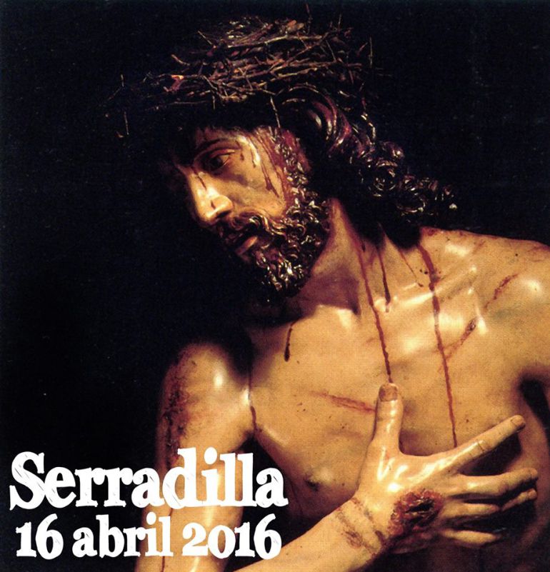 La venerada imagen del Cristo de Serradilla en el cartel que anuncia la procesión extraordinaria del 16 de abril La venerada imagen del Cristo de Serradilla en el cartel que anuncia la procesión extraordinaria del 16 de abril