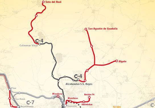 Mapa de la extensión de la red de Cercanías prevista en el Plan de 2009 Mapa de la extensión de la red de Cercanías prevista en el Plan de 2009