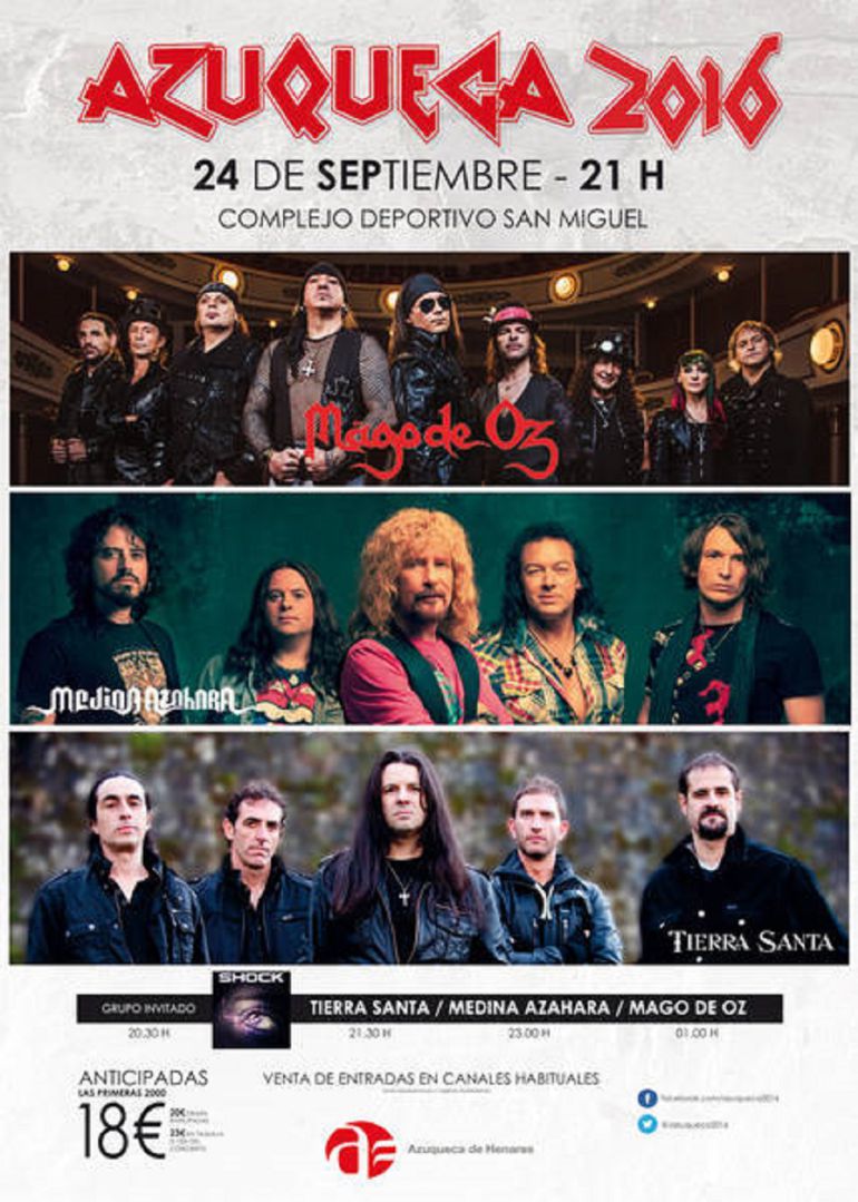 Mago de Oz, Medina Azahara y Tierra Santa en las fiestas de septiembre de Azuqueca de Henares: Mago de Oz, Medina Azahara y Tierra Santa en las fiestas de Azuqueca Mago de Oz, Medina Azahara y Tierra Santa en las fiestas de septiembre de Azuqueca de Henares: Mago de Oz, Medina Azahara y Tierra Santa en las fiestas de Azuqueca
