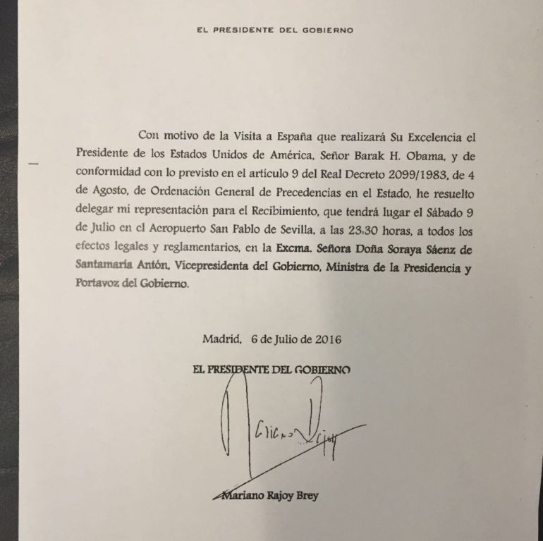 Soraya Sáenz de Santamaría representará al Gobierno durante la visita de Obama Soraya Sáenz de Santamaría representará al Gobierno durante la visita de Obama