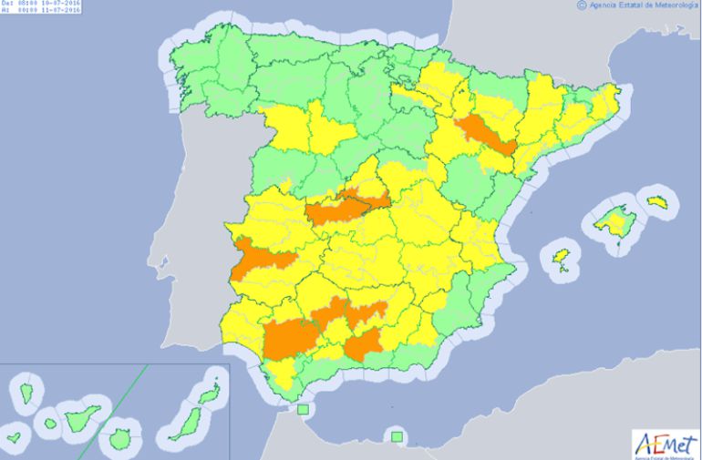 Mapa de avisos de la AEMET para hoy Mapa de avisos de la AEMET para hoy