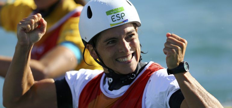 Maialen Chourraut (ESP) of Spain celebrates winning the gold Maialen Chourraut (ESP) of Spain celebrates winning the gold