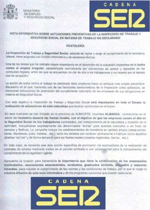 Documento de la Inspección de Trabajo sobre Almansa Documento de la Inspección de Trabajo sobre Almansa