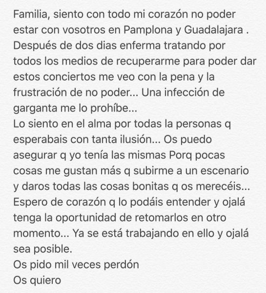 Suspendido el concierto de Malú en las Ferias de Guadalajara Suspendido el concierto de Malú en las Ferias de Guadalajara