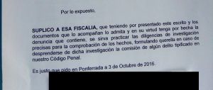 Denuncia presentada ante la Fiscalía Denuncia presentada ante la Fiscalía
