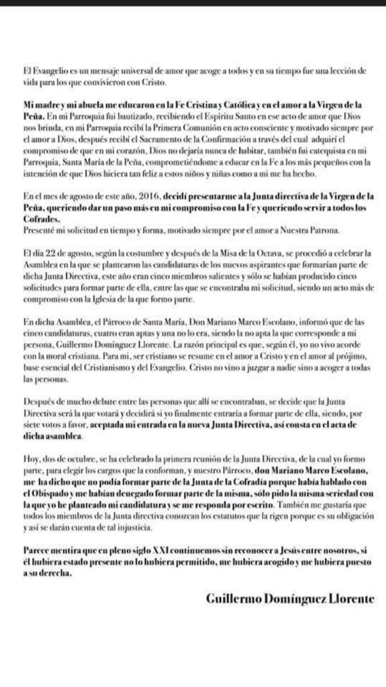El Obispado veta a un cofrade en Brihuega por su orientación sexual El Obispado veta a un cofrade en Brihuega por su orientación sexual