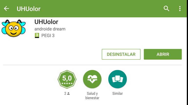 Vista de UHUolor disponible en Play Store de Google Vista de UHUolor disponible en Play Store de Google