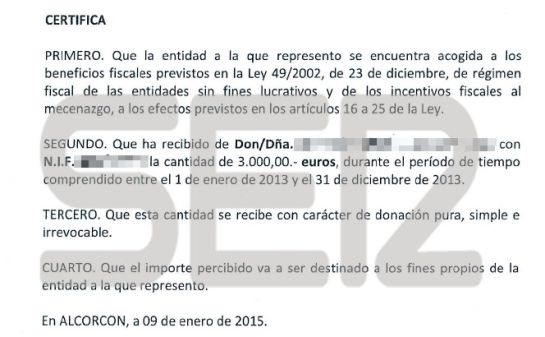 Certificado de pago recibido por una de las familias. Certificado de pago recibido por una de las familias.
