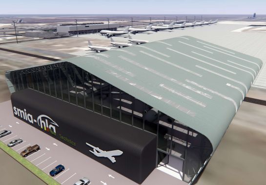 Imagen de cómo quedará el hangar una vez construído, junto a la terminal. Imagen de cómo quedará el hangar una vez construído, junto a la terminal.