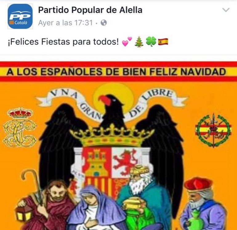 Felicitación navideña del PP de Alella (Barcelona) que ya ha sido borrada. Felicitación navideña del PP de Alella (Barcelona) que ya ha sido borrada.