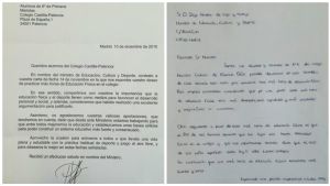 Cartas intercambiadas entre el ministro Méndez de Vigo (i) y los alumnos del Colegio Marista de Palencia (d) Cartas intercambiadas entre el ministro Méndez de Vigo (i) y los alumnos del Colegio Marista de Palencia (d)