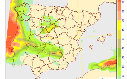 Probabilidad de que la precipitación total, este miércoles 4 de enero, sea superior o igual a 0,5 mm. Probabilidad de que la precipitación total, este miércoles 4 de enero, sea superior o igual a 0,5 mm.