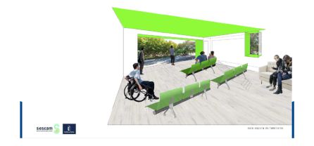 Vista de la sala de espera en la planta superior para los familiares de pacientes Vista de la sala de espera en la planta superior para los familiares de pacientes
