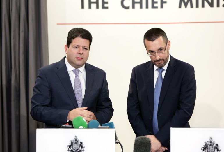 Fabian Picardo y Juan Franco, durante su comparecencia ante los medios. Fabian Picardo y Juan Franco, durante su comparecencia ante los medios.