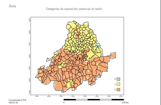 Mapa de la exposición potencial al radón en la provincia de Ávila Mapa de la exposición potencial al radón en la provincia de Ávila