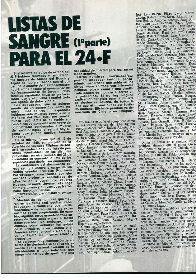 Fragmento del reportaje de la revista Actual de 1982 Fragmento del reportaje de la revista Actual de 1982