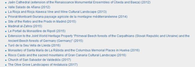 Lista indicativa de España en la Unesco en la que aparece la candidatura del olivar (último lugar) y la de la Catedral de Jaén. Lista indicativa de España en la Unesco en la que aparece la candidatura del olivar (último lugar) y la de la Catedral de Jaén.