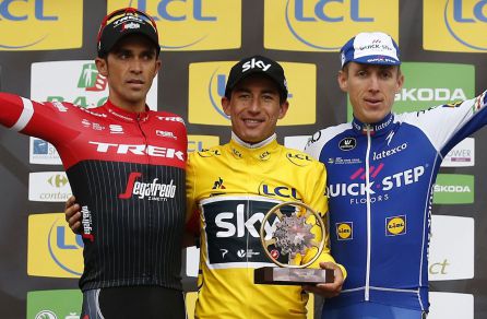 Henao (C), Contador (i) y De La Cruz, podium final de la carrera Henao (C), Contador (i) y De La Cruz, podium final de la carrera