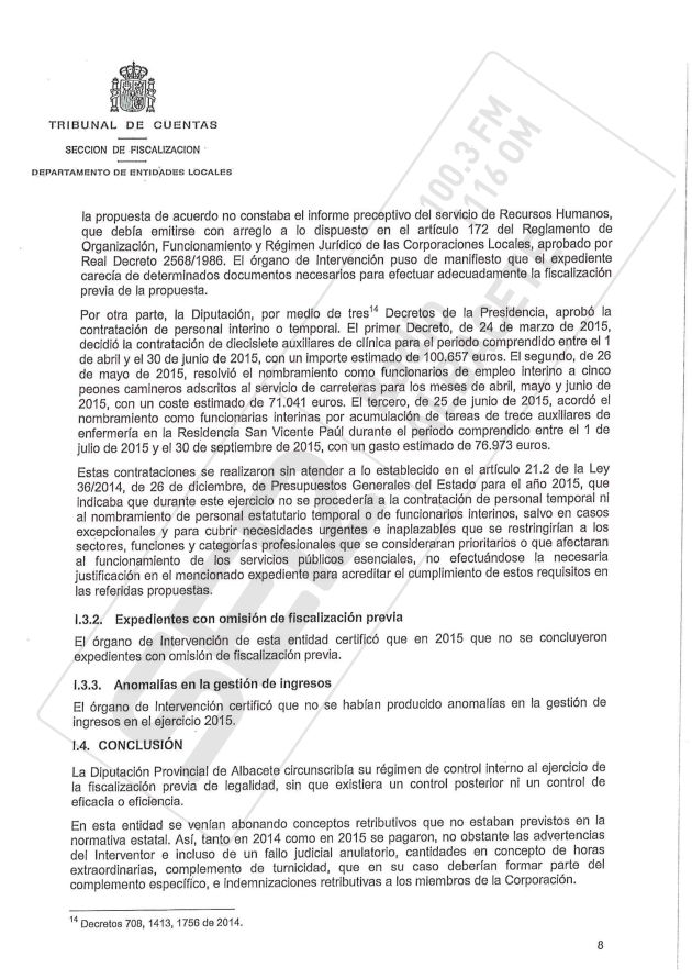 El 80% del gasto de nóminas en la Diputación en 2014, bajo sospecha El 80% del gasto de nóminas en la Diputación en 2014, bajo sospecha