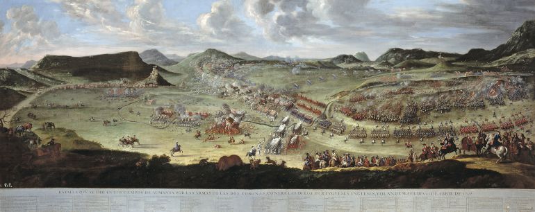 Cuadro 'La Batalla de Almansa', óleo de Buonaventura Ligli y Philippo Pallotta (topógrafo), 1709, Museo del Prado Cuadro 'La Batalla de Almansa', óleo de Buonaventura Ligli y Philippo Pallotta (topógrafo), 1709, Museo del Prado