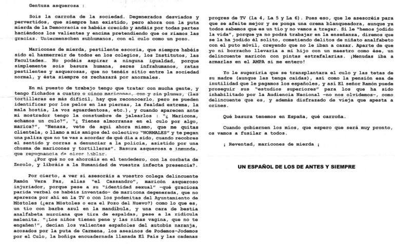 Carta anónima amenazante recibida por Colega Madrid Carta anónima amenazante recibida por Colega Madrid