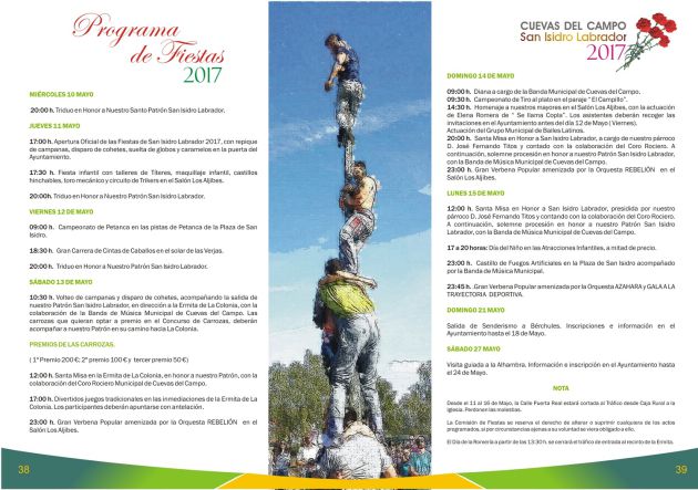 Programa de actos de las Fiestas de san Isidro Labrador de Cuevas del Campo 2017 Programa de actos de las Fiestas de san Isidro Labrador de Cuevas del Campo 2017