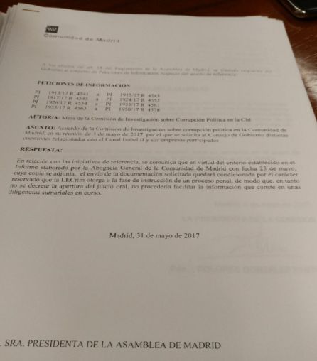 Respueta del Gobierno de Cifuentes a la petición de información de Ciudadanos Respueta del Gobierno de Cifuentes a la petición de información de Ciudadanos