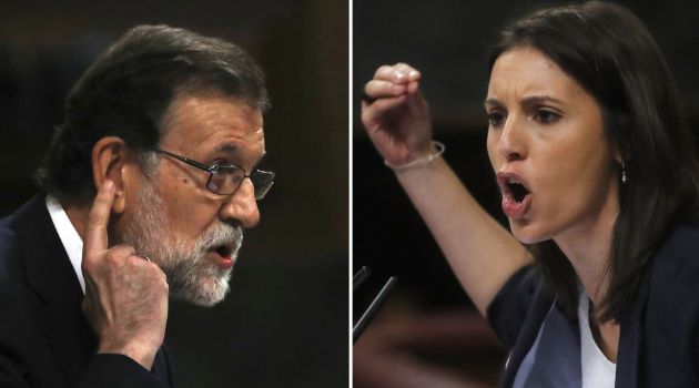 El presidente del Gobierno, Mariano Rajoy, y la portavoz de Unidos de Podemos, Irene Montero, durante sus respectivas intervenciones hoy en el Congreso de los Diputados, en el debate de la moción de censura del citado grupo parlamentario contra el jefe del Ejecutivo El presidente del Gobierno, Mariano Rajoy, y la portavoz de Unidos de Podemos, Irene Montero, durante sus respectivas intervenciones hoy en el Congreso de los Diputados, en el debate de la moción de censura del citado grupo parlamentario contra el jefe del Ejecutivo