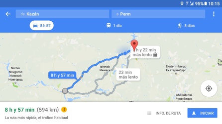 Atención niños: Si ponéis en Google Maps la ruta de Kazán a Perm y os sale esto... ¡No es cierto! Atención niños: Si ponéis en Google Maps la ruta de Kazán a Perm y os sale esto... ¡No es cierto!