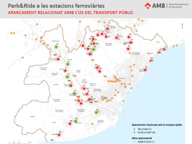 El mapa dels aparcaments dissuasoris a l'Àrea Metropolitana de Barcelona El mapa dels aparcaments dissuasoris a l'Àrea Metropolitana de Barcelona