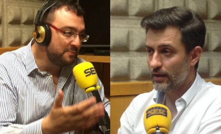 Adrián Barbón y José María Pérez en los estudios de Radio Asturias-SER Adrián Barbón y José María Pérez en los estudios de Radio Asturias-SER