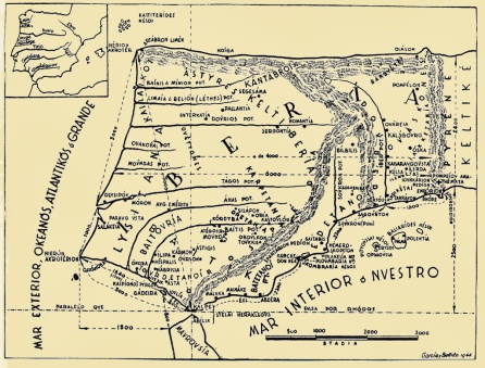 Mapa de Iberia según las descripciones de Estrabón, asaz curiosas. Mapa de Iberia según las descripciones de Estrabón, asaz curiosas.