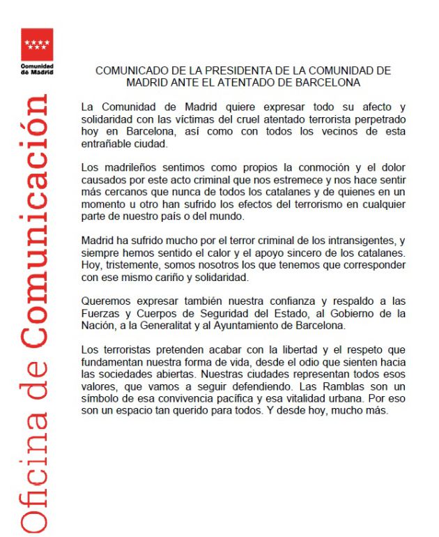 Comunicado de la Comunidad de Madrid Comunicado de la Comunidad de Madrid