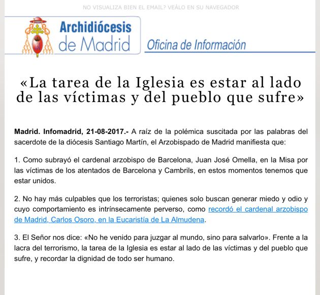 Comunicado del Arzobispado de Madrid Comunicado del Arzobispado de Madrid